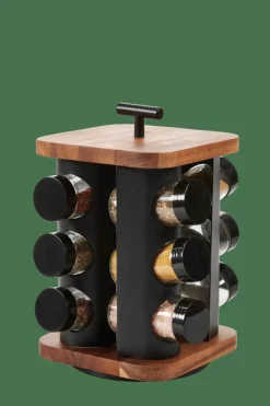 ACACIA LUX Carrousel à épices 12 Pots Pivotant 360° Noir, Naturel