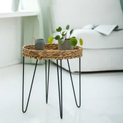 AKELA Table D'appoint Noir, Naturel
