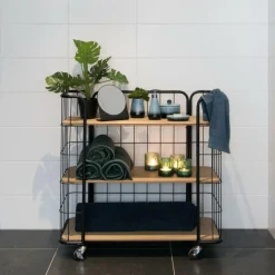 OSLO Étagère Trolley 3 Tablettes Noir, Naturel